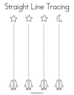 a line drawing with three stars and two rockets in the sky, which are connected to each