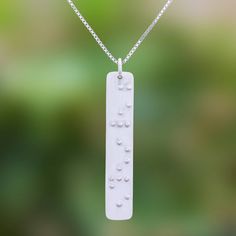 Reading believe in Braille dots in relief decorate the pendant of this necklace which is crafted from sterling silver and treated with a brushed-satin finish. Thai artisan Jantana creates this necklace for expressing one's convictions. Braille Necklace, Sterling Silver Necklace Pendants, Silver Spring, Silver Pendant Necklace, Box Chain, Sterling Silver Pendant, Spring Rings, Sterling Silver Pendants, Dog Tag Necklace