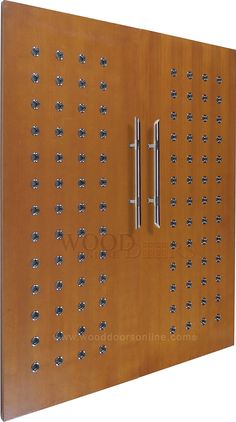 a wooden door with rivets on it