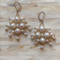 Pearl Statement Earrings! Never Worn! 1 And 3/4 Inch Drop. Pearl Statement Earrings, Evening Jewelry, Jewelry Making Earrings, Beaded Jewels, Felt Jewelry, Handmade Jewelry Tutorials, Bead Bangles, Handmade Wire Jewelry, Bead Jewellery