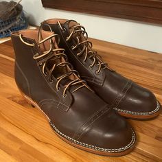 These Men’s Boots Were Made To Order In 2016 By Truman Boot In Boulder Co. Never Worn And No Issues/Flaws. Order Details Below. Feel Free To Ask Any Questions! Caff Macchiato Calfskin Size: 13.5 Vamp Style: Perforated Cap Toe Pull Tab: Remove Pull Tab Hardware Configuration: 7 Eyelets Hardware Finish: Antique Brass Toe Construction: Structured Sole: Dainite Studded Half-Sole Vamp Style, Men’s Boots, Boulder Co, Pull Tab, Size 13, Antique Brass, Calf Skin, Men's Shoes, Shoe Boots