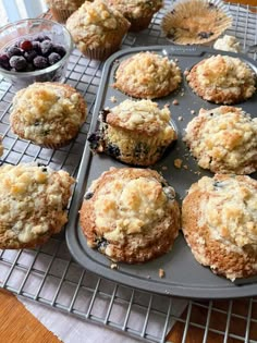 blueberry muffins cooling on a wire rack