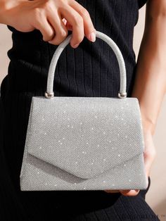 BagForLove - Elegant Glitter Evening Clutch: Stylish Handheld Bag Silver Satchel Bag For Parties, Silver Top Handle Party Bag, Silver Satchel Evening Bag For Party, Chic Glitter Bags For Events, Party Shoulder Bag Satchel With Single Handle, Party Satchel Shoulder Bag With Single Handle, Elegant Glitter Shoulder Bag, Trendy Evening Bag With Glitter, Trendy Glitter Evening Bag