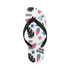 Unisex Flip Flops - Summer Beach Sandals
Type: TPU straps and EVA outsole, Unisex Flip Flops, All Over Printing             Production Time: 3-5 business days

 	7.94 Oz. Summer beach sandals designed for both men and women, stylish and personalized unisex flip flops. TPU straps and EVA outsole, tough enough to withstand daily wear and tear. Easy to slip on and off. These flip flops are lightweight ensuring easy movement.
 	The flip flop beach sandals are suitable for Daily, home, outings, vacations, beaches, etc.
 	The TPU straps is fixed in black.
 	Note: These beach sandals are printed and shipped from our USA-based factory, the unisex flip flops can be sent to the United States only. Please indicate beach sandal size in relation to the size chart image.

Please Note: All Imaginarium De Non-slip Sandals For Beach Season, Non-slip Sandals For Beach, White Summer Flip Flops For Vacation, Black Summer Flip Flops For Vacation, White Flip Flops For Beach Vacation, Non-slip Beach Sandals, White Summer Flip Flops For Beach Season, White Flip Flops For Poolside And Beach Season, White Slippers For Beach Vacation