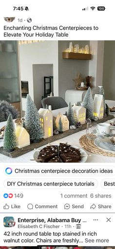 a christmas centerpiece is displayed on the table with other holiday decorations and decorating items