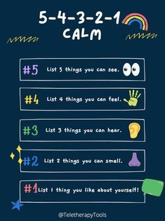 a poster with the words 5 - 4 - 2 - 1 calm and other things