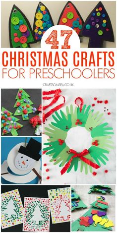 christmas crafts for preschoolers to make with paper plates and other items that are on display