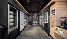 an empty grocery store filled with vending machines