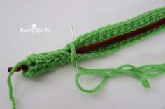 the crochet hook is being worked on