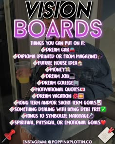 Things To Put On Your Vision Board Ideas, Pintrest Vision Board Ideas, Pin Board Ideas Pinterest, Teenage Vision Board Ideas, Vision Board Ideas List, Vision Board Project For Students, Vision Board Ideas For School, 2023 Vision Board Ideas Journal, Vision Poster Board Ideas