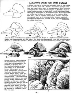 the instructions for rock formations are shown in black and white, with an image of rocks on