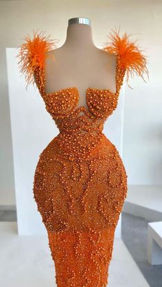 Orange Fitted Dress, Feather Shoulders, Long Orange Dress, Minna Fashion, Matric Dance Dresses, Graduation Dinner, Matric Dance, Orange Fits