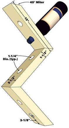 a drawing of a wine bottle and corkscrew on a wooden frame with measurements