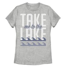 Trendy style abounds on this Juniors' Take Me To The Lake Waves Graphic Tee. Crewneck Short sleevesFABRIC & CARE Cotton, polyester Machine wash - Delicate Imported Size: Medium. Color: Grey. Gender: female. Age Group: kids. Material: Cotton / Poly. Lake Tshirt Ideas, Lake Shirt Designs, Soft-washed Graphic Tee For Beach Season, Graphic Tee Soft-washed For Beach Season, Lake Sweatshirt, Lake Shirts, Lake Graphic Tee, Waves Graphic, Lake Vibes