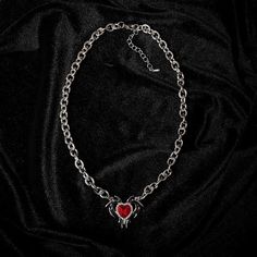 Material: Alloy Color: Silver Size:  Circumstance: 40+5cm Heart: 30*36mm Goth Accessories Jewellery, Lace Gothic Dress, Ruby Heart Necklace, Japanese Fashion Kawaii, Heart Wings, Y2k Kawaii, Ruby Heart, Goth Y2k, Kawaii Goth