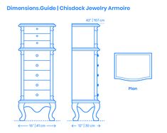 the measurements for a tall dresser with two drawers and one drawer on each side, along with