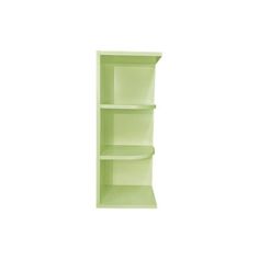 a green shelf with three shelves on each side