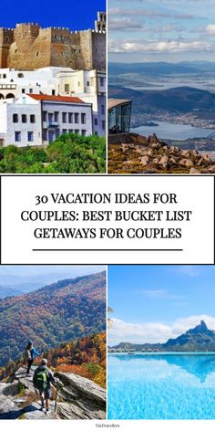 30 vacation ideas for couples, featuring diverse locations like castles, mountains, lakes, and luxury resorts. Anniversary Getaway Ideas, Couples Vacation Ideas, Trip Ideas For Couples, Vacation Spots For Couples, Vacation Ideas For Couples, Couples Trips, Couples Travel Photography, Getaways For Couples, Couple Vacation