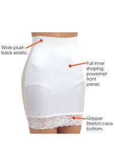 Light control and a smooth look without panty lines. Full inner shaping front panel. Wide plush-back elastic scallop top. Shaped cotton crotch insert. Four-way soft stretch fabric for ultimate comfort. Gripper stretch lace bottom eliminates ride up.85 Nylon: 15 Spandex | Plus Size Women's Half Slip by Rago in White (Size L) Stretch Lace Trim Slip For Daywear, Lift Skirt, White Partially Lined Briefs, White Lace Briefs, Cotton Lace Trim Brief Bottoms, Stretch Lace Trim Intimate Briefs, Scallop Top, Half Slip, White Slip