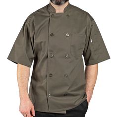 Dress your chefs in the best with this Uncommon Chef South Beach 0415 unisex olive short sleeve chef coat. Made from a 7.5 oz., 65/35 poly-cotton twill blend, this jacket is comfortable, looks professional, and is durable enough to stand up to any foodservice environment. Each jacket has short sleeves to keep staff members cool in hot commercial kitchens. A utility shoulder pocket is on one sleeve of the jacket and is the perfect spot to store thermometers or pens. Plus, its mitered breast pocke Khaki Short Sleeve Outerwear For Work, Green Chef, Olive Shorts, Chef Shirts, Chef Coat, Look Short, Professional Presentation, Olive Color, South Beach