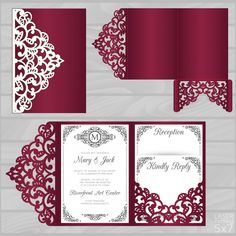 wedding card and envelope with lace pattern