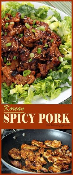 an image of spicy pork with lettuce