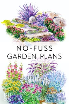 no - fuss garden plans with flowers and rocks