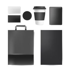 a set of black and white objects including a coffee cup