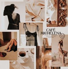 a collage of photos with coffee and clothes