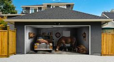 Outdoor Decoration Old Truck and Horse Garage Door by AnyDoorDecor Car Garage Door, Winter Outdoor Decorations, Double Garage Door, Horse Home, Outside House, Door Outside, Garage Door Decor, Garage Furniture, Old Truck