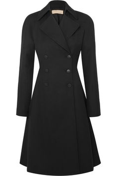 Alaïa updates the traditional princess coat so it feels a touch more modern, but still just as elegant. This beautiful double-breasted version has been made in France from wool-gabardine with leather-covered buttons and a flared skirt that's pleated at the back. Slip it on over tailoring or a cocktail dress in the evening. Dress Coat Outfit, Plain Coats, Girly Outfits, Coat Fashion, Long Coat, Coat Dress, Black Coat