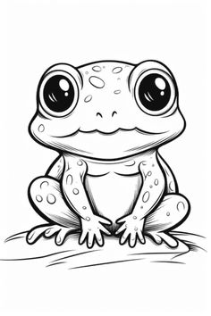 a frog with big eyes sitting on the ground coloring pages for kids, printable