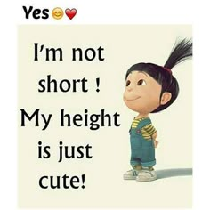 a cartoon character with long hair standing in front of a sign that says, i'm not short my height is just cute