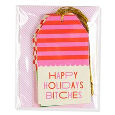 Add a finishing touch to your holiday presents with our die-cut gift tags, which metallic accents and spaces for "To" and "From." Set Includes two of each saying. Sayings Include : Be Naughty, Save Santa The Trip Festive Vibes Merry Christmas For Real Happy Holidays Bitches Bachelorette Gift Tags, Family Gift Tags, Gift Toppers Christmas, Homemade Christmas Gift Tags, Black Gift Tags, Present Tags, Parents Christmas, Desk Gifts, Holiday Presents