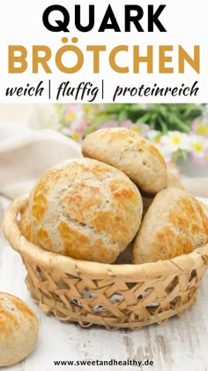 a basket filled with bread sitting on top of a table