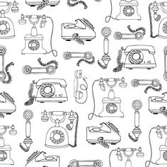 a black and white drawing of old telephones