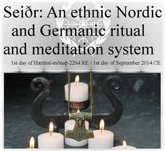 candles are lit in front of a sign that says seior an ethnic nordic and german ritual and meditation system