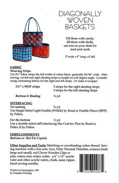 Diagonally Woven Baskets Basket Sewing Pattern, Woven Baskets, Fabric Embroidery, Fabric Baskets, Fabric Strips, Etsy Shipping, Embroidery Floss, Fabric Decor, Basket Weaving