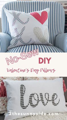 How to make fast and easy no sew DIY Valentine pillow covers. Love and heart themed pillows using a cricut or silhouette machine or cut it by hand. Easy to customize with your own design, lots of ideas too. The perfect Valentine no sew pillow cover decoration for your living room. Cute Valentine pillow ideas!