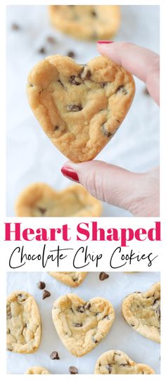 heart shaped chocolate chip cookies with text overlay