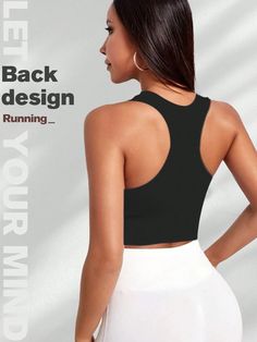 Activity:Yoga & Studio \nDetails:Backless \nLength:Crop \nLined For Added Warmth:No \nNeckline:Round Neck \nDetails:Rib-Knit \nWires:Wireless \nColor:Black \nPattern Type:Plain \nBra Type:Backless \nSupport:High Support \nFabric:High Stretch \nMaterial:Knitted Fabric \nComposition:90% Polyamide \nComposition:10% Elastane \nCare Instructions:Machine wash, do not dry clean \nChest pad:Removable Padding \nSheer:No \n Bra For Women, High Impact Sports Bra, Yoga Sports Bra, Sport Tank, Sport Tank Tops, Women's Sports, Women's Activewear, Sports Tees, Steel Ring