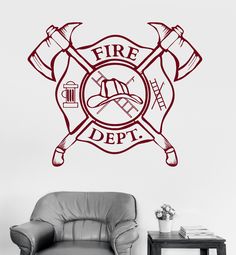 a fire department wall decal with two axes