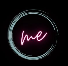 a neon sign with the word me in it's center on a black background