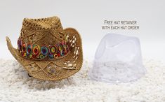 Sandy Golden Turquoise Beach Cowboy Hat -  Shell Band Gold and Silver Rhinestones with Turquoise & Beach Ocean Tones - Sturdy Box by TerrainOutdoorGear on Etsy Cheap Mini Hats For Summer Rodeo, Straw Hats With Bling, Cheap Summer Mini Hats For Rodeo, Luxury Beach Cowboy Hat With Flat Crown, Cowboy Hat Bands Beach, Sailng Hat Turquoise, Beach Cowboy Hat, Beach Cowboy, Turquoise Beach