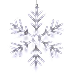 a lighted snowflake ornament on a white background