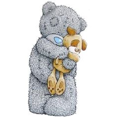 a drawing of a teddy bear hugging its head with his arms wrapped around it's neck