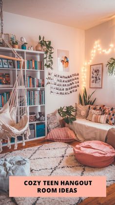 cozy teen hangout room ideas for girls and boys with text overlay that reads cozy teen hangout room ideas