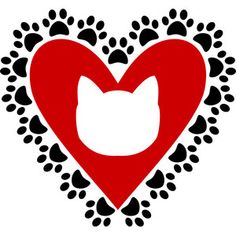 a heart with paw prints and a cat's head