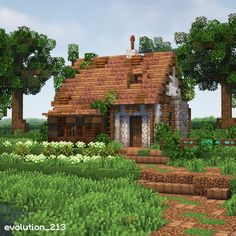 Minecraft Rural House, Minecraft Small Details, Minecraft Houses Ideas Cottage, Smallishbeans Minecraft Builds, Farmers Market Minecraft, Small Cottage Minecraft, Small Medieval House Minecraft, Minecraft Bungalow, Small Minecraft Cottage