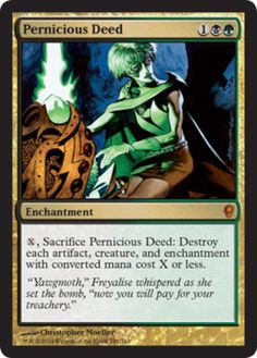 Pernicious Deed mtg Magic the Gathering Conspiracy mythic rare black green enchantment card Fun Card Games, Altered Art